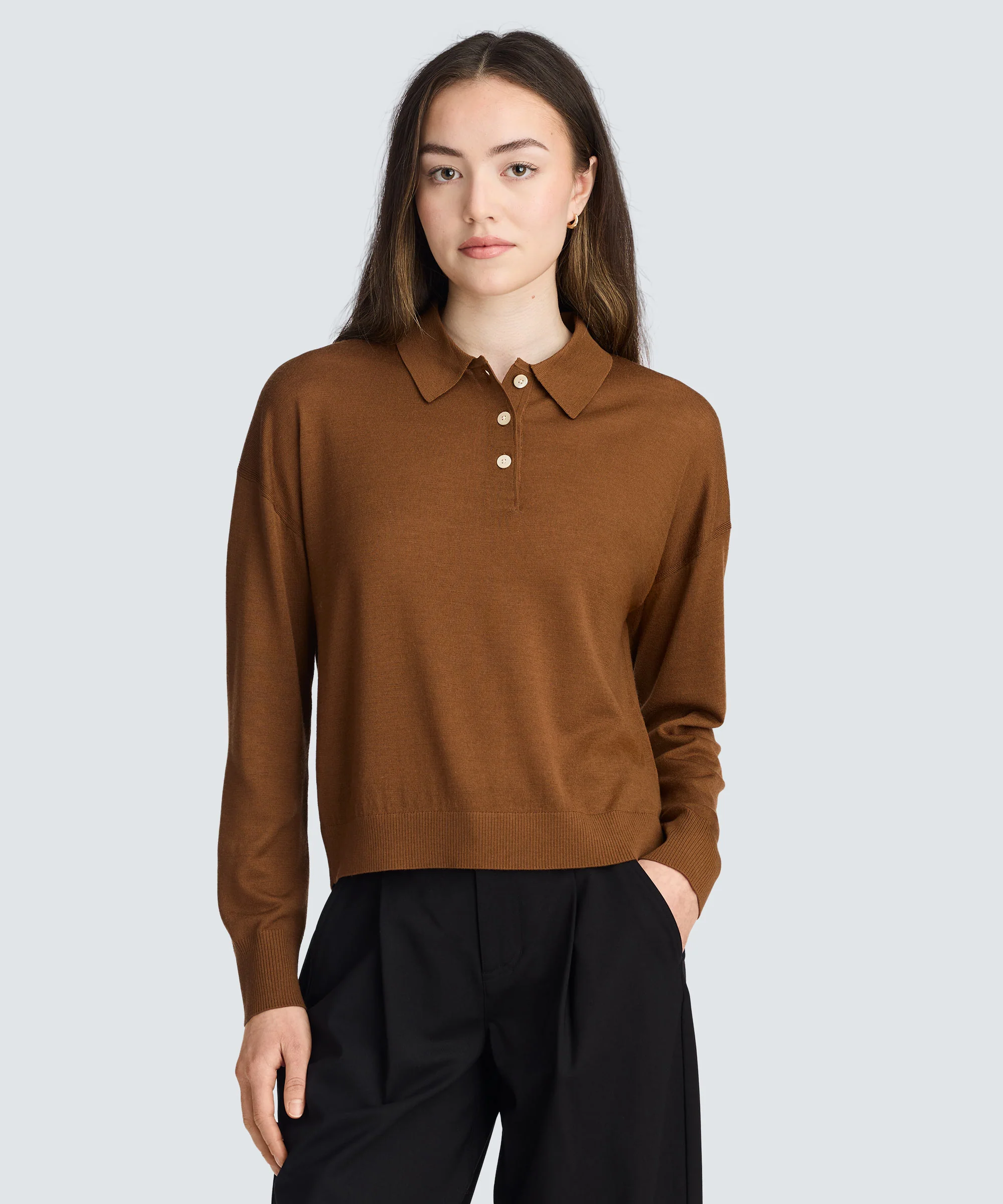 Women’s Long Sleeve Fine Knit Polo - Image 14