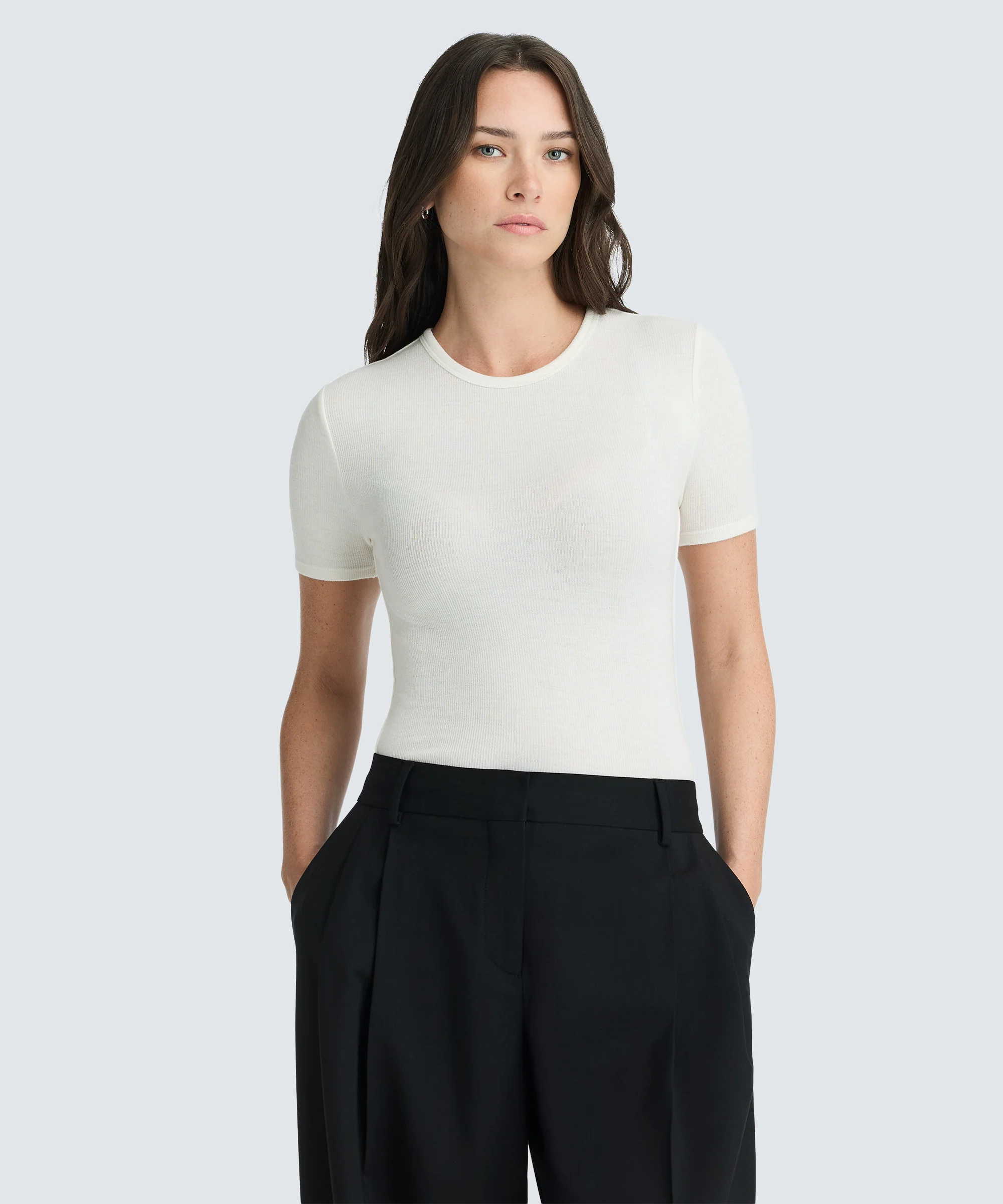 Women's Rib Fitted Crew Neck T-Shirt - Image 13