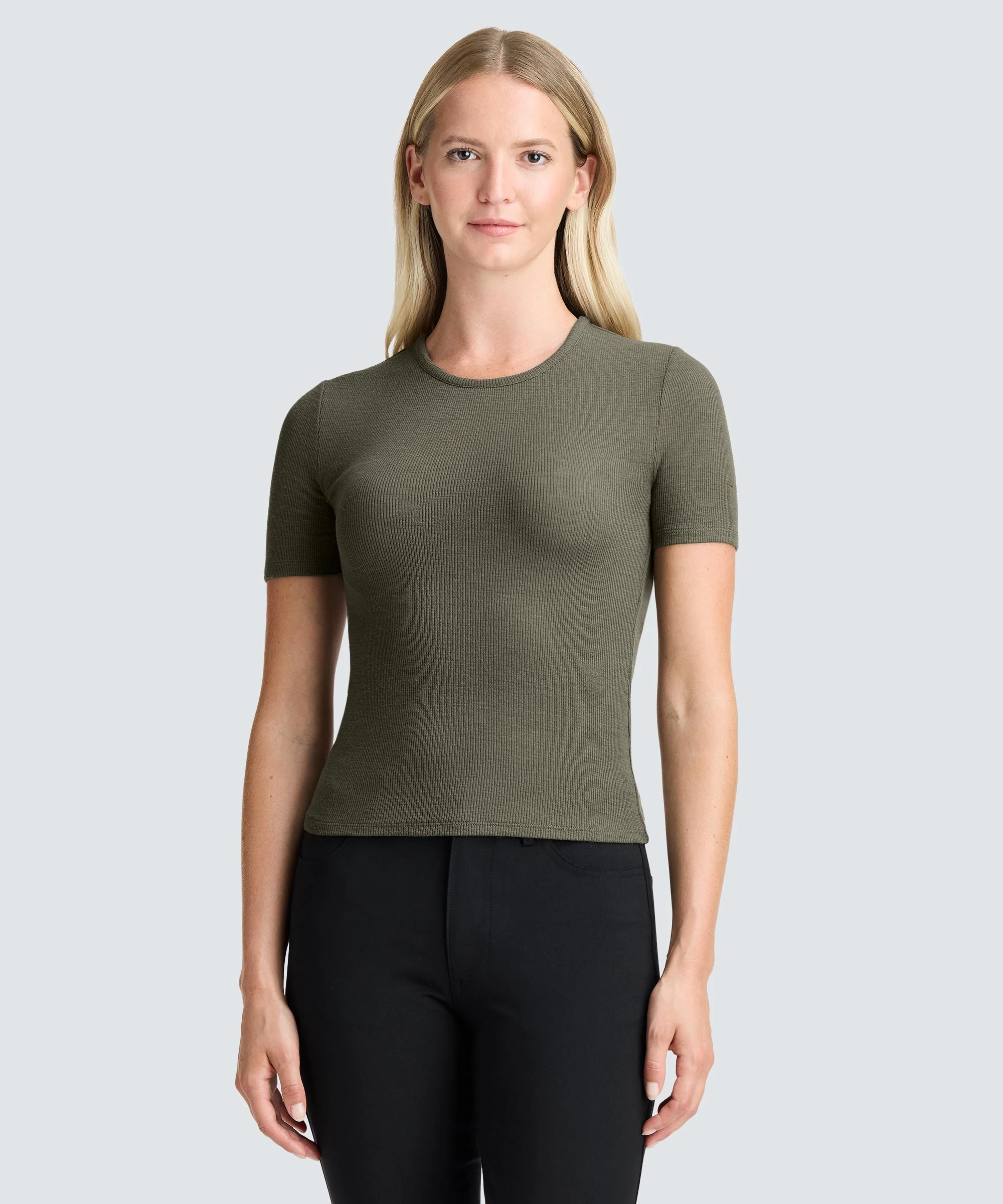 Women's Rib Fitted Crew Neck T-Shirt - Image 19