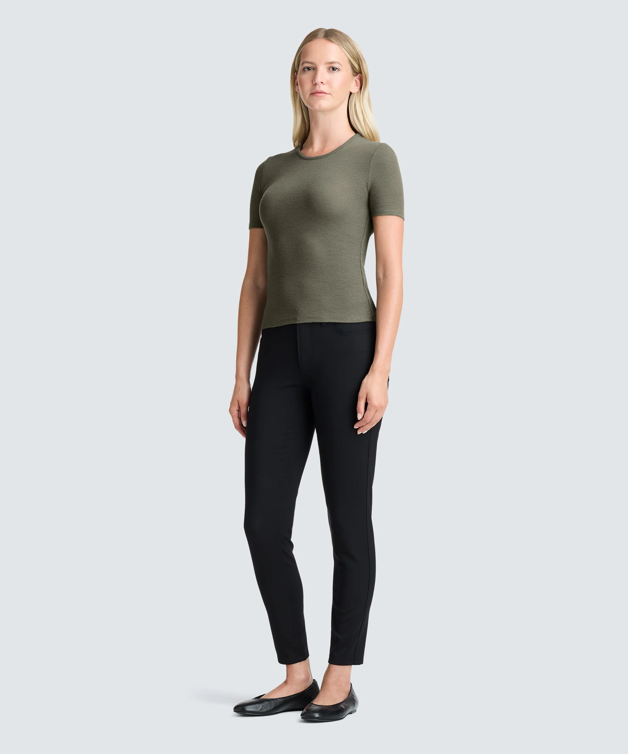 Women's Rib Fitted Crew Neck T-Shirt - Image 21