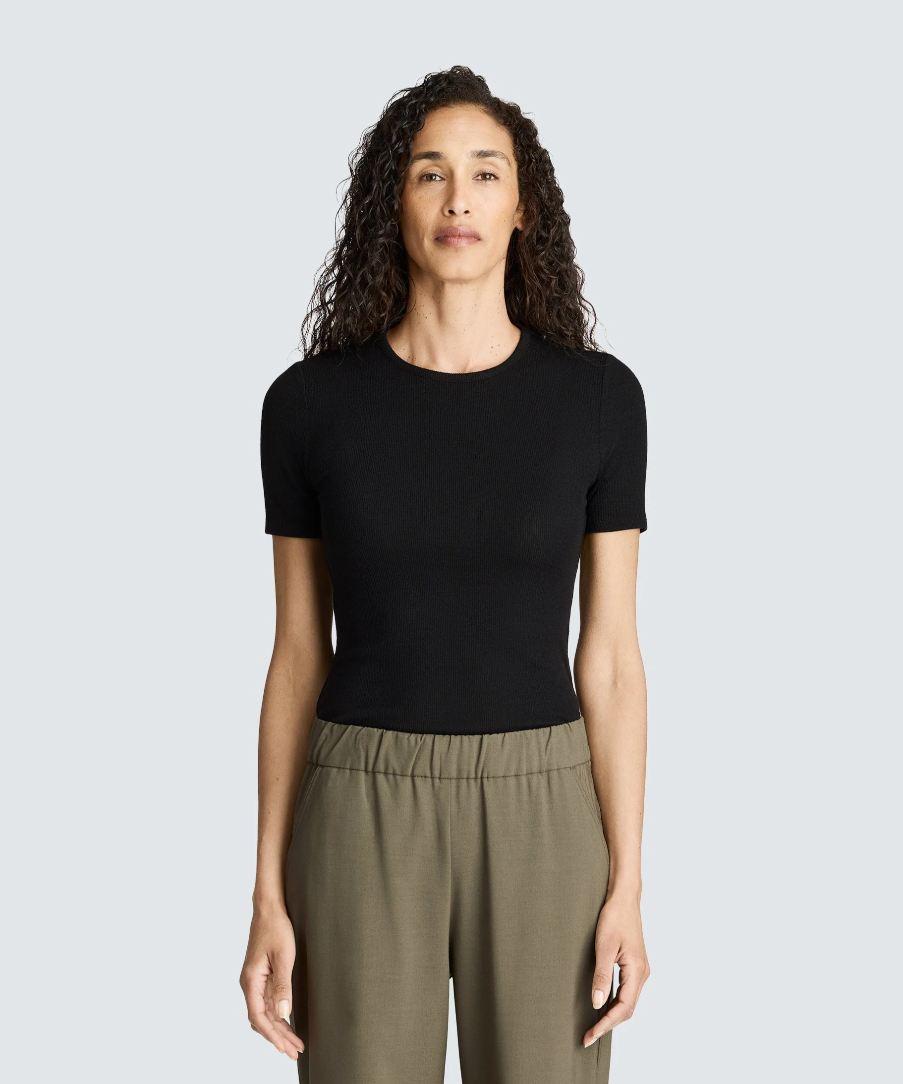 Women's Rib Fitted Crew Neck T-Shirt - Image 24