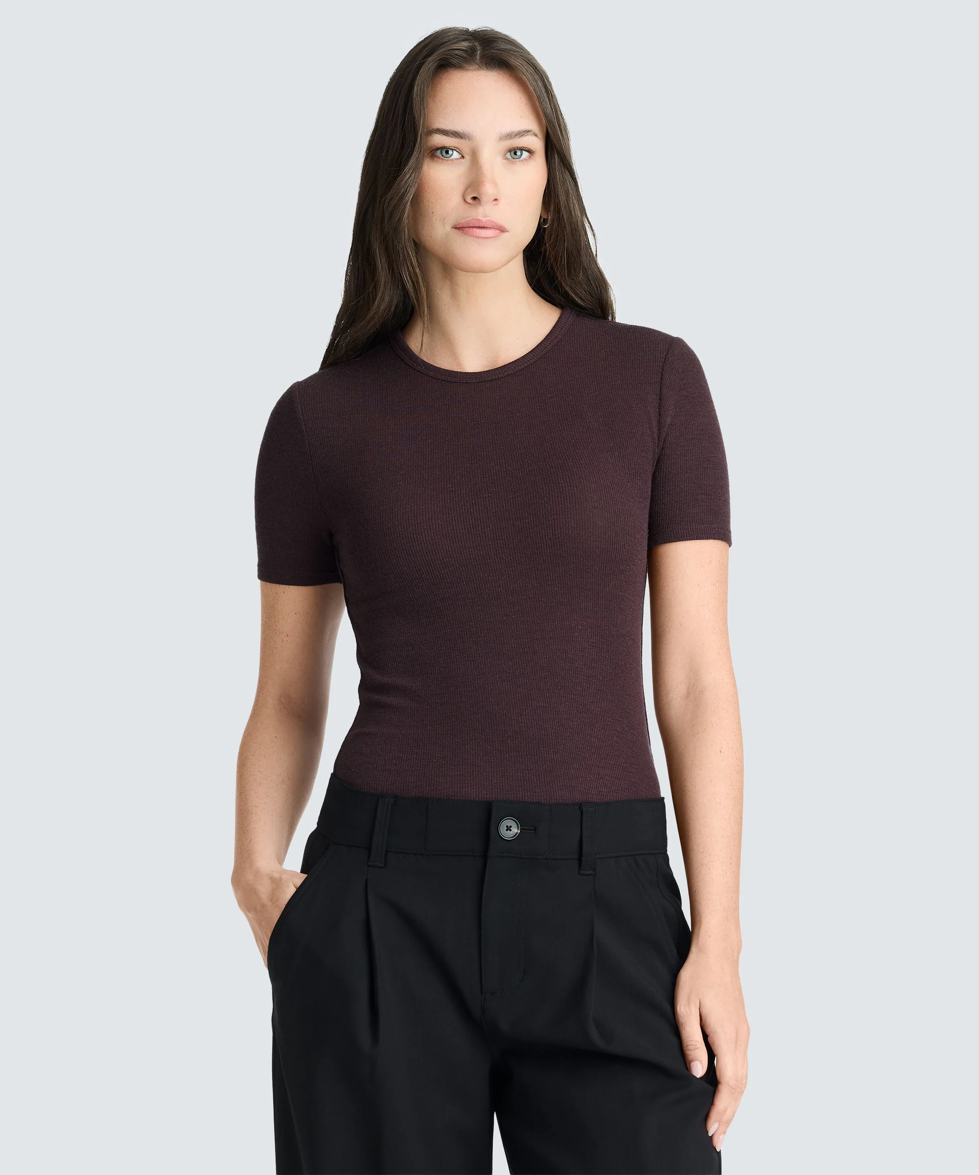 Women's Rib Fitted Crew Neck T-Shirt - Image 29