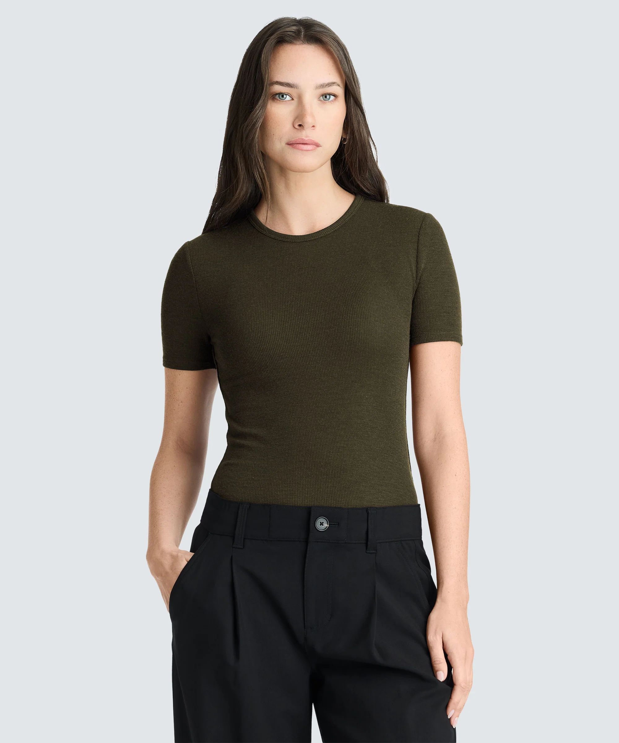 Women's Rib Fitted Crew Neck T-Shirt - Image 35