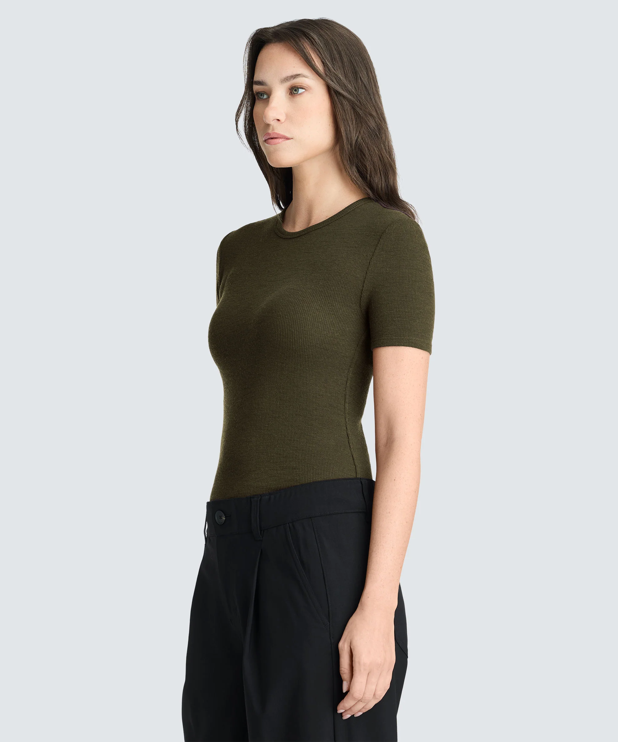 Women's Rib Fitted Crew Neck T-Shirt - Image 36