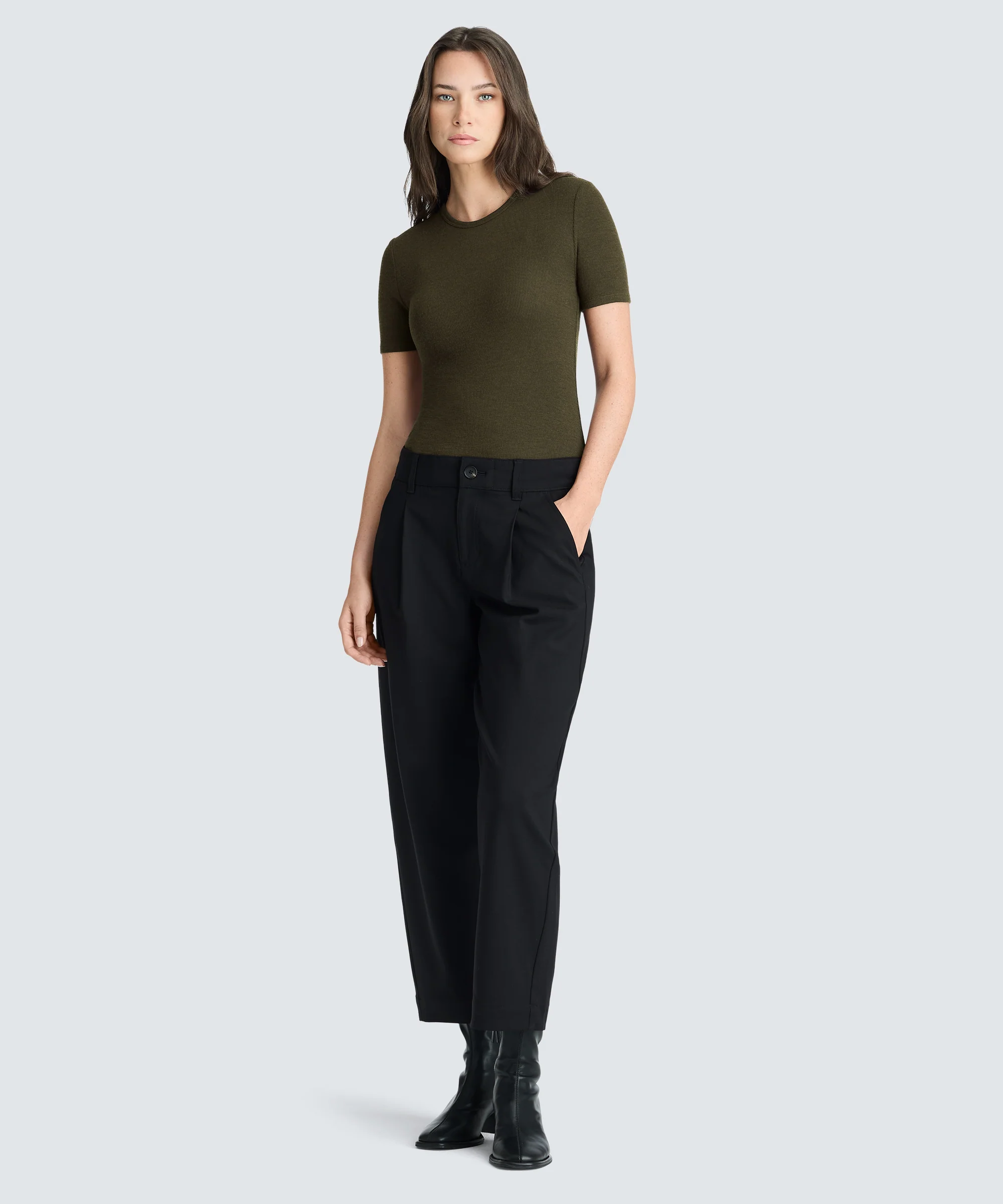 Women's Rib Fitted Crew Neck T-Shirt - Image 38