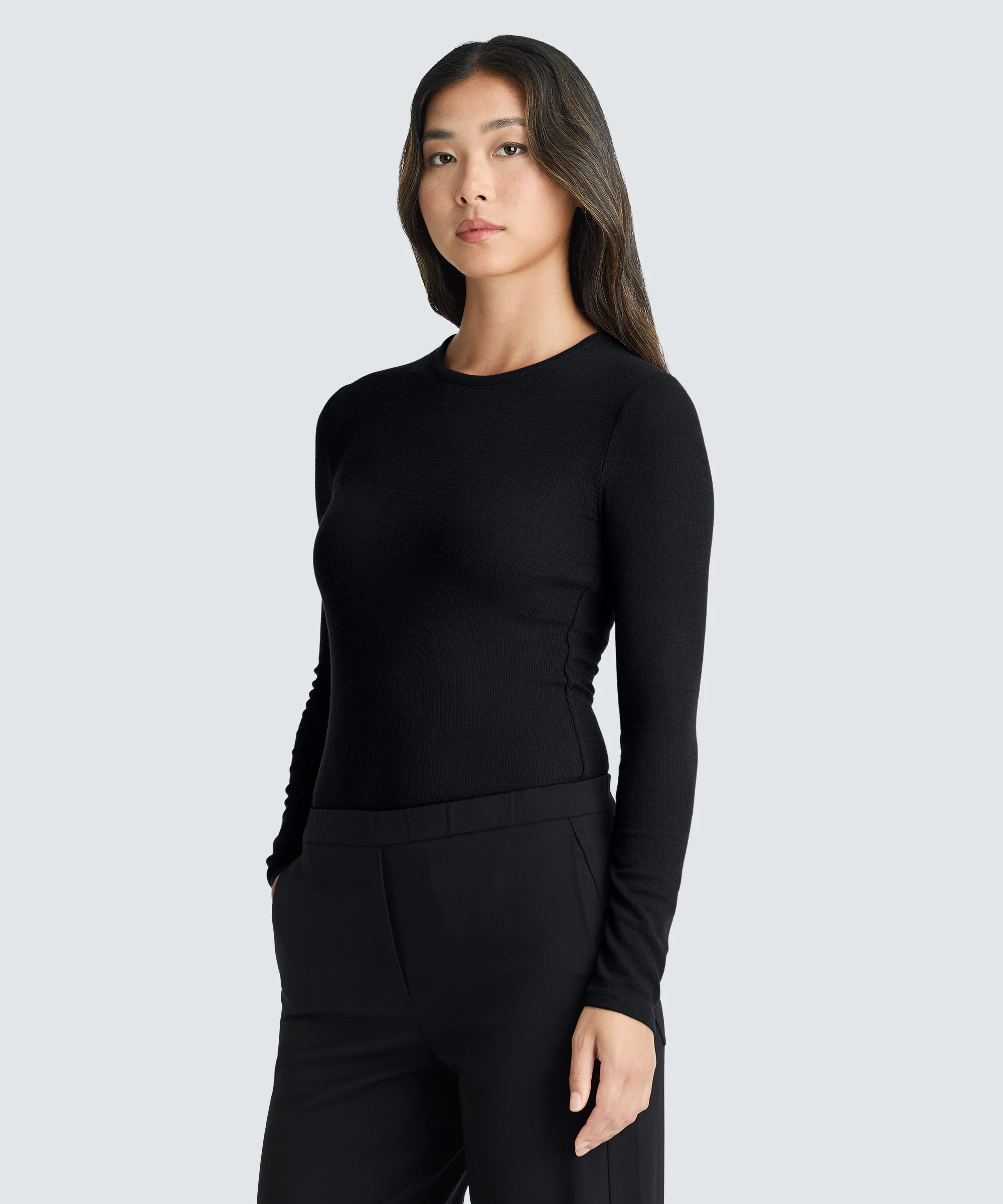 Women's Rib Fitted Long Sleeve Crew - Image 10