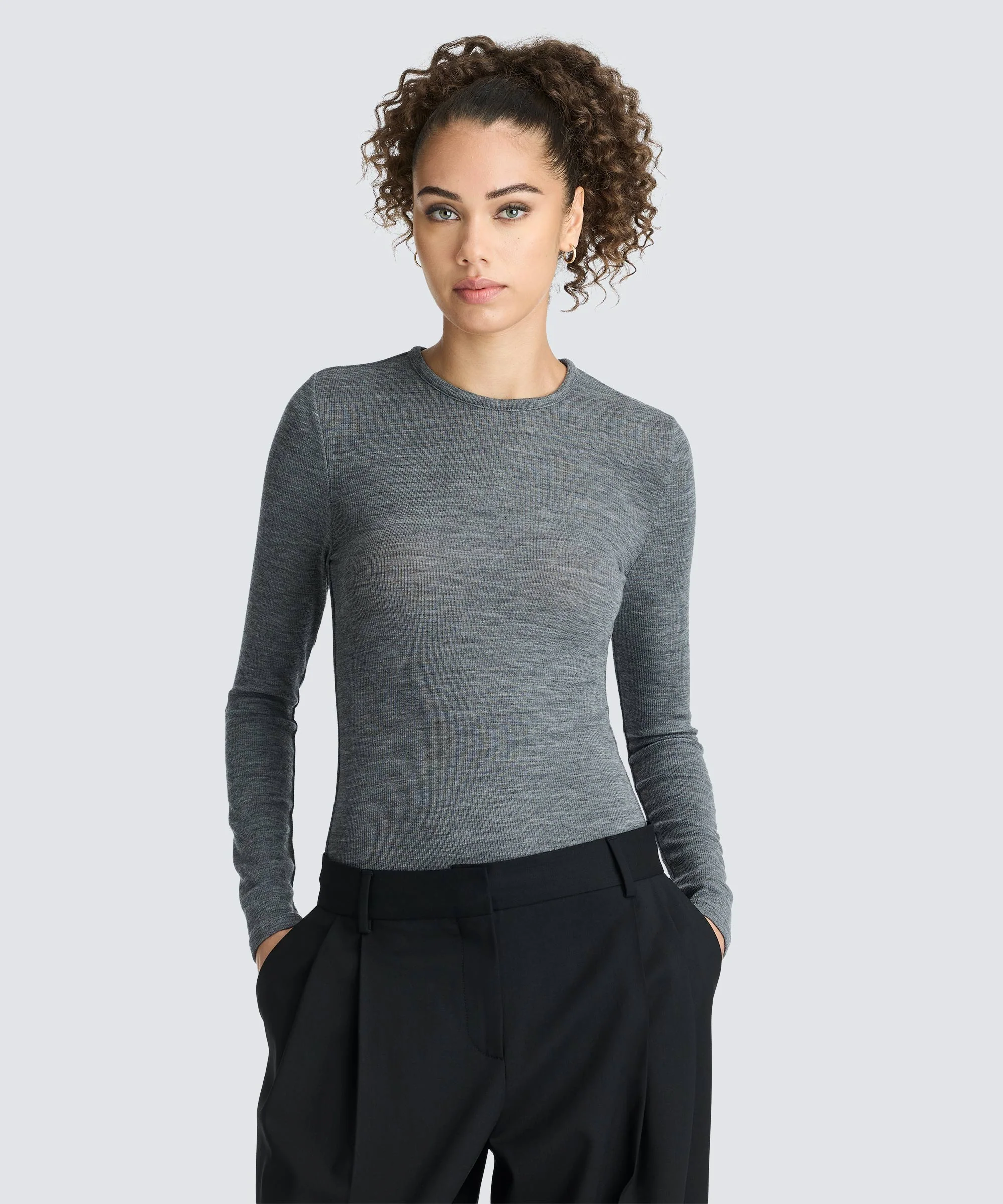 Women's Rib Fitted Long Sleeve Crew - Image 13