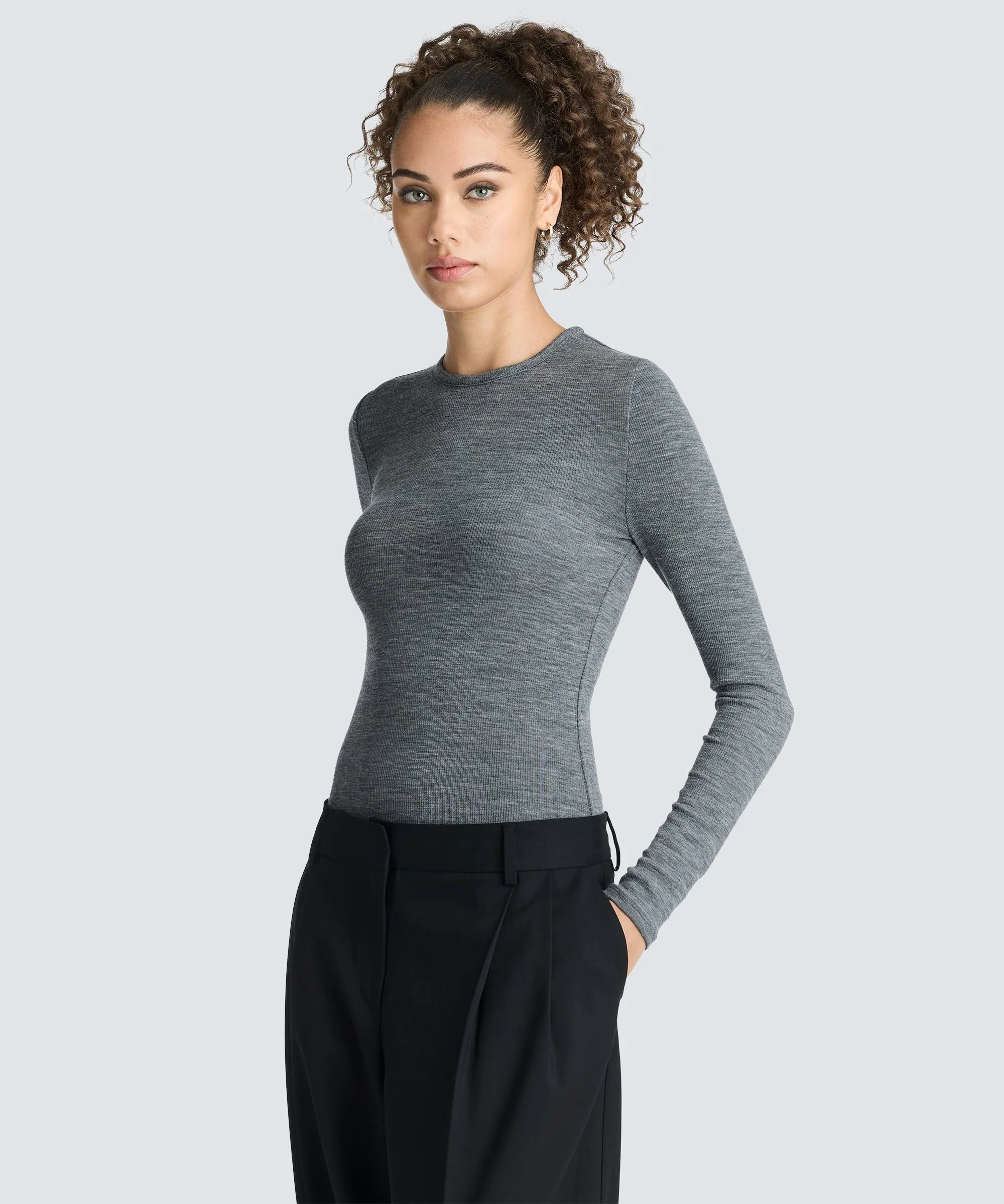 Women's Rib Fitted Long Sleeve Crew - Image 16