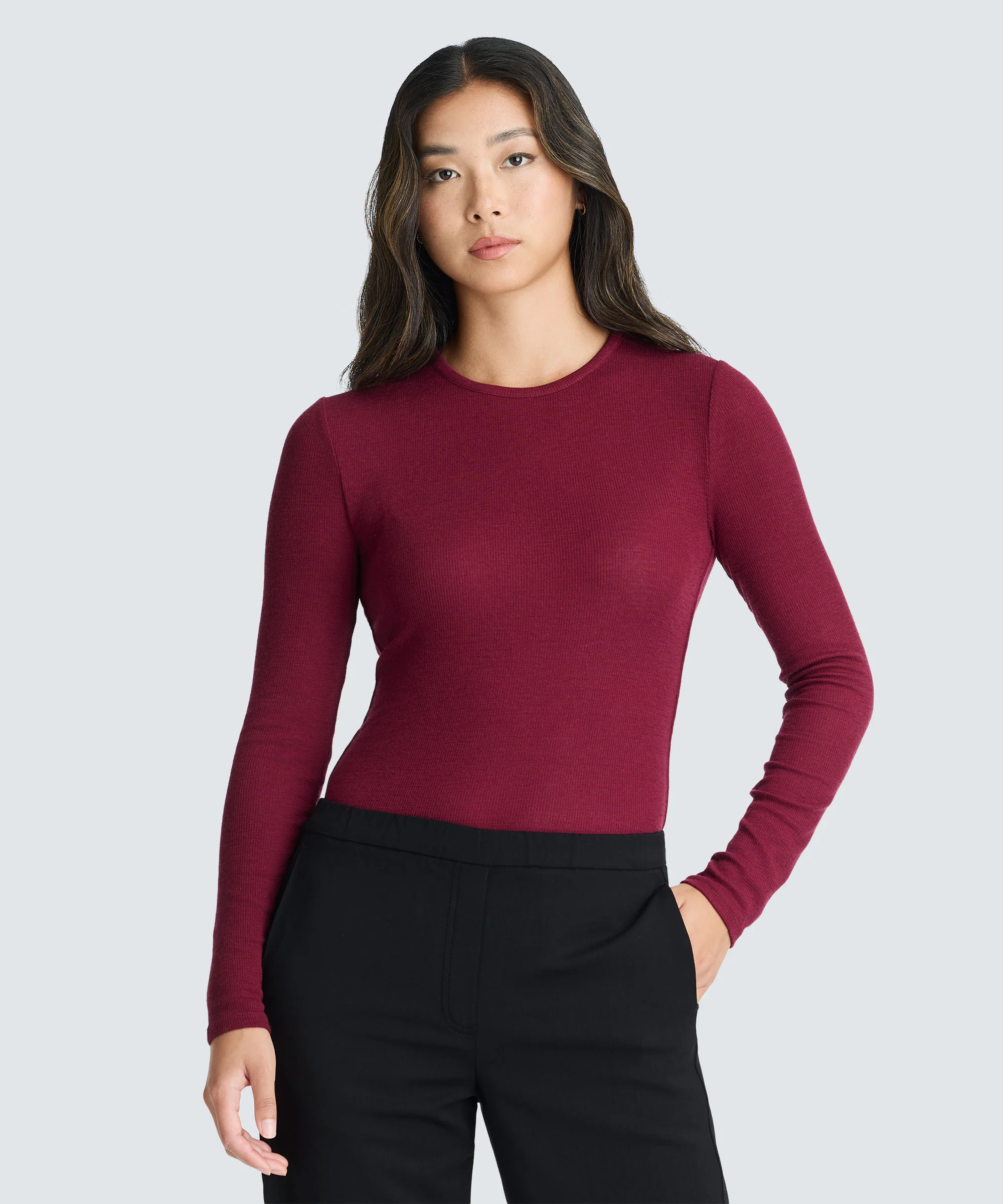 Women's Rib Fitted Long Sleeve Crew - Image 25