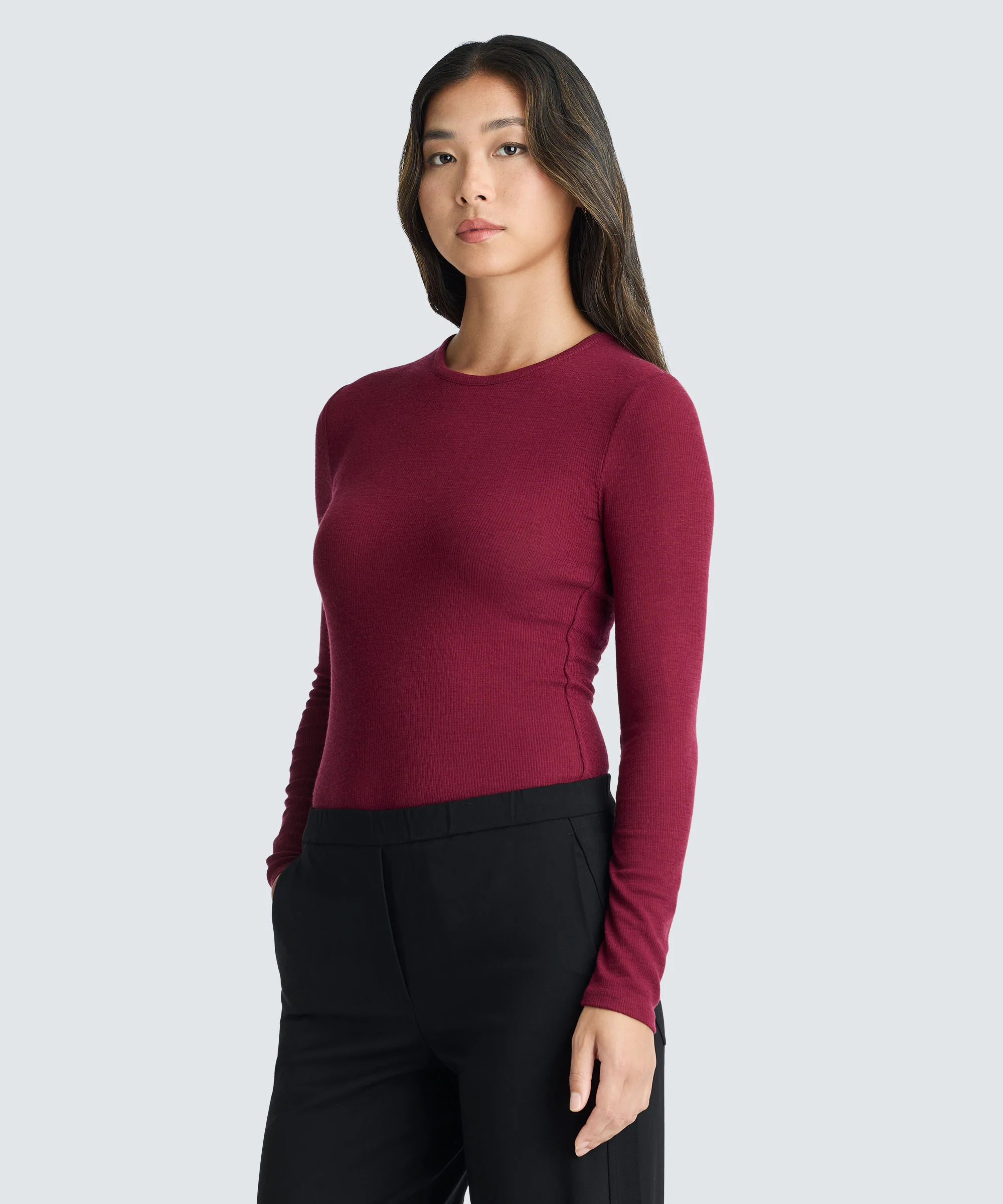 Women's Rib Fitted Long Sleeve Crew - Image 28