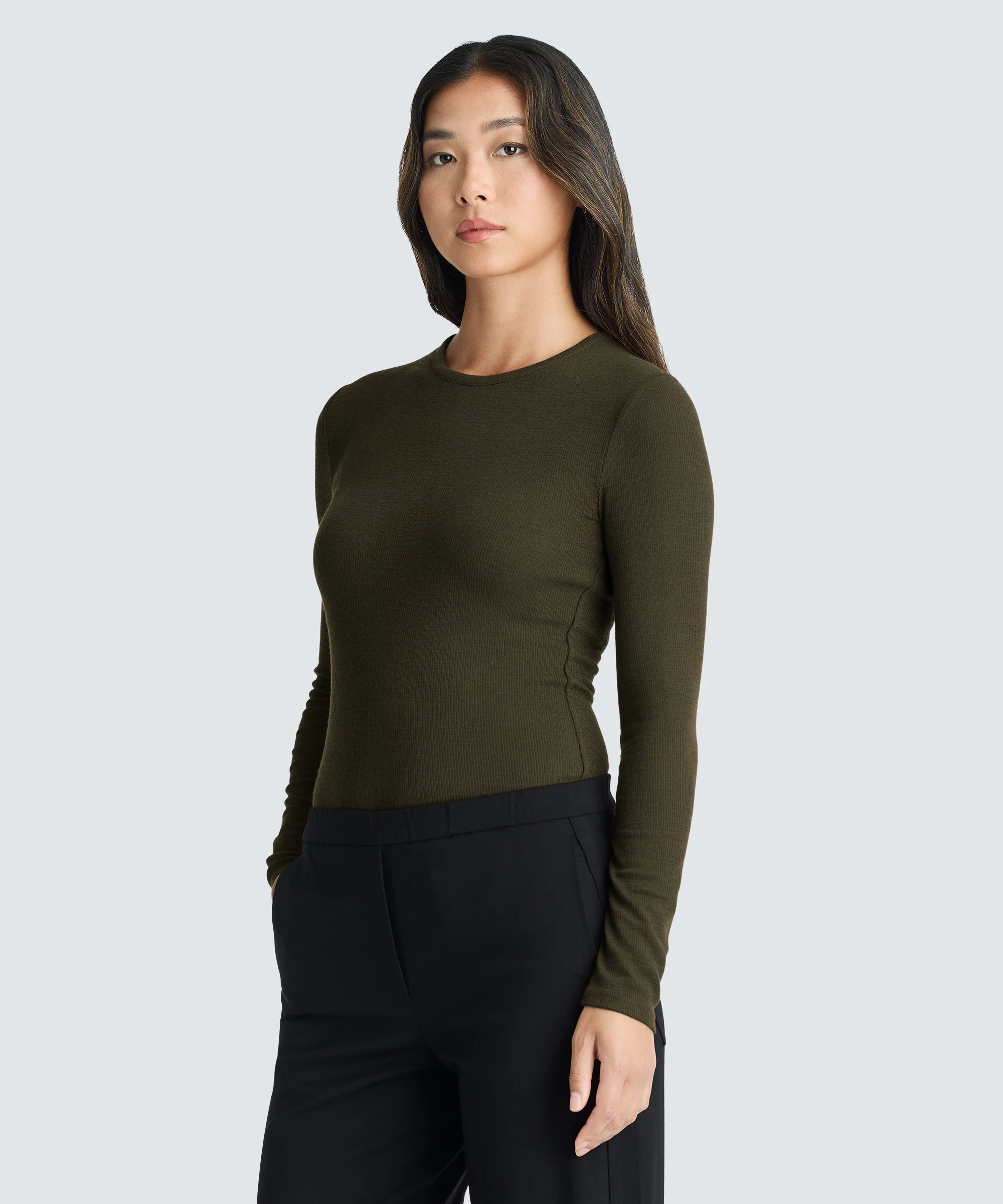 Women's Rib Fitted Long Sleeve Crew - Image 31