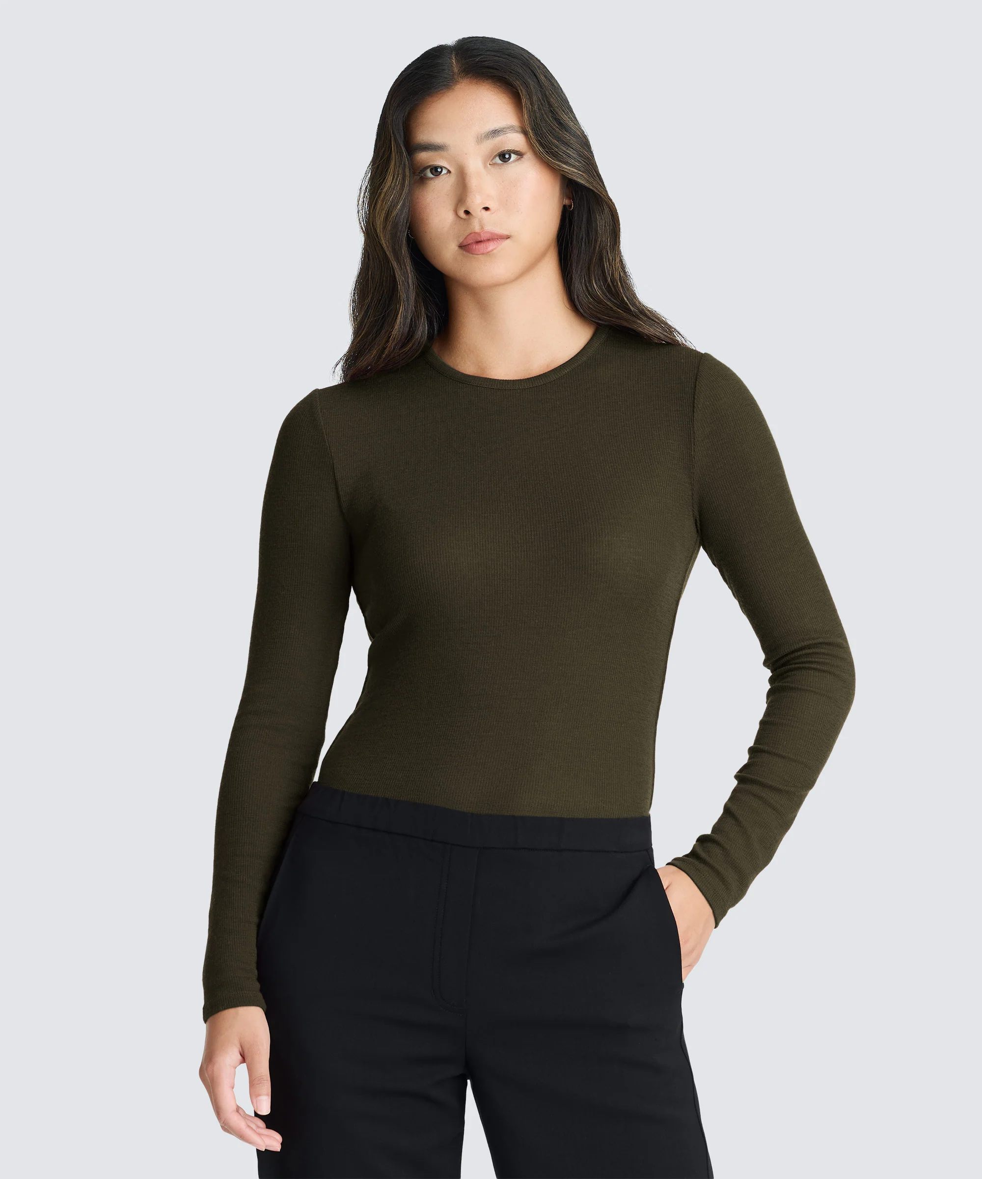 Women's Rib Fitted Long Sleeve Crew - Image 34