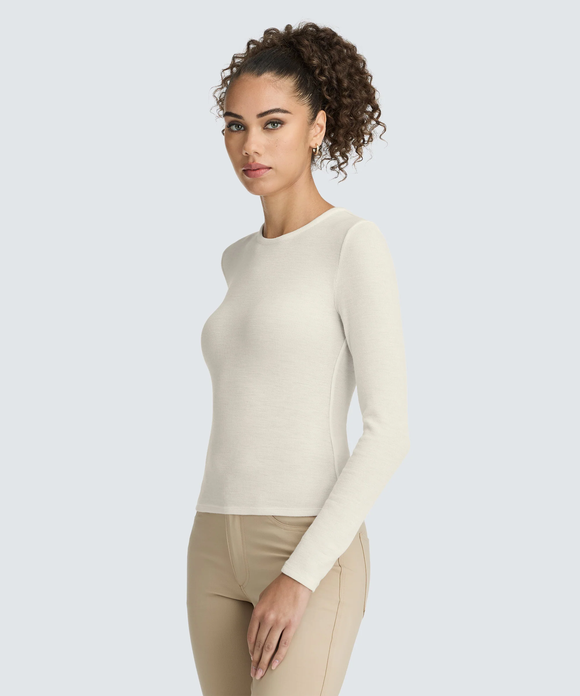 Women's Rib Fitted Long Sleeve Crew - Image 4