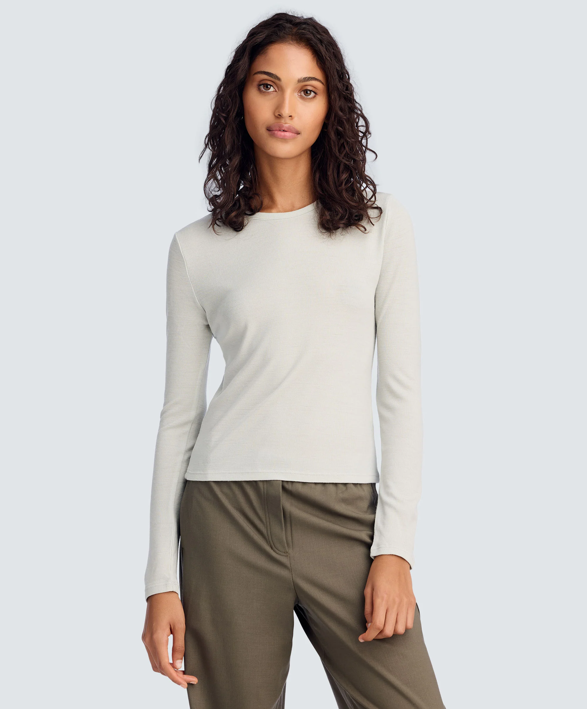 Women's Rib Fitted Long Sleeve Crew - Image 49
