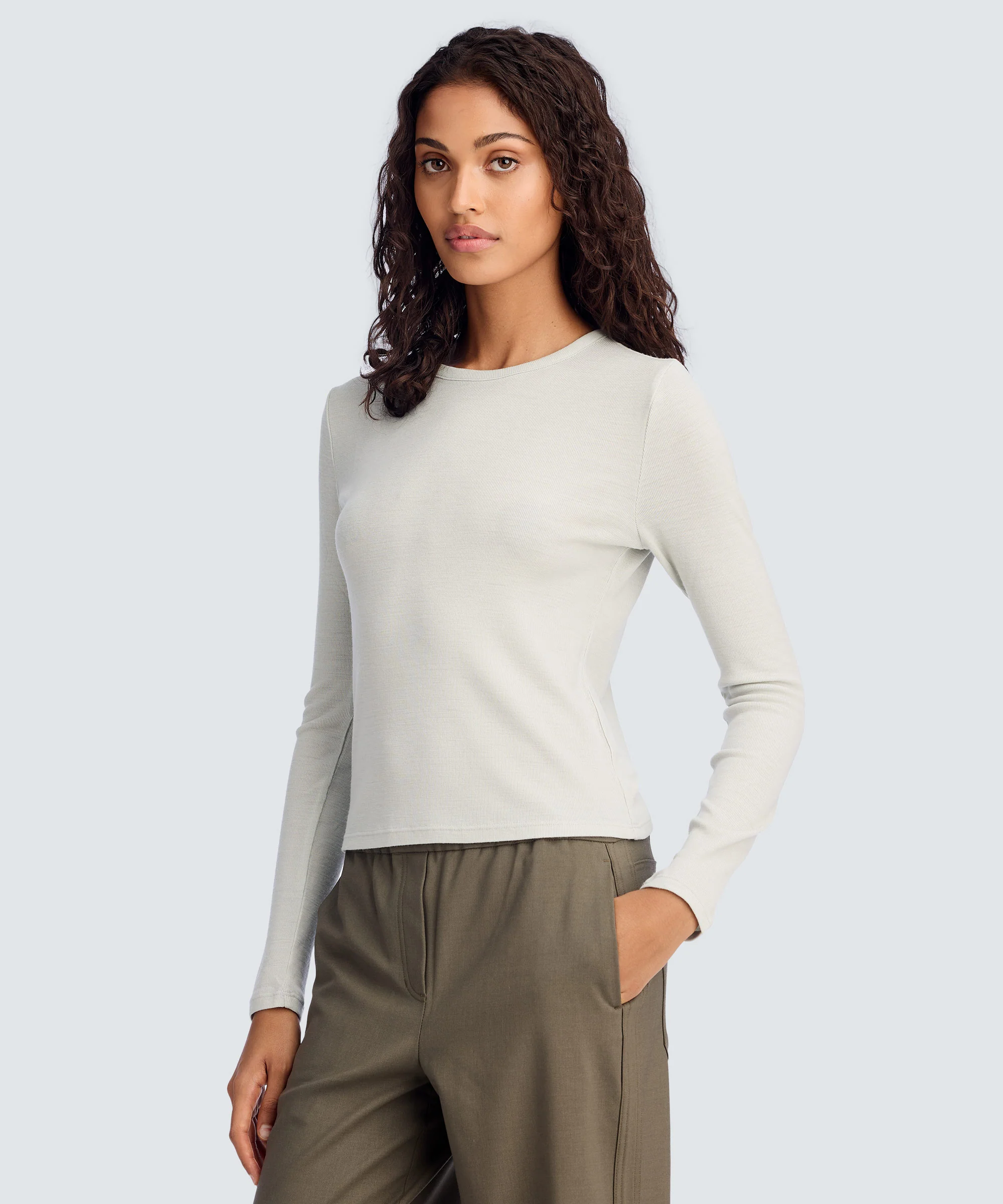 Women's Rib Fitted Long Sleeve Crew - Image 51