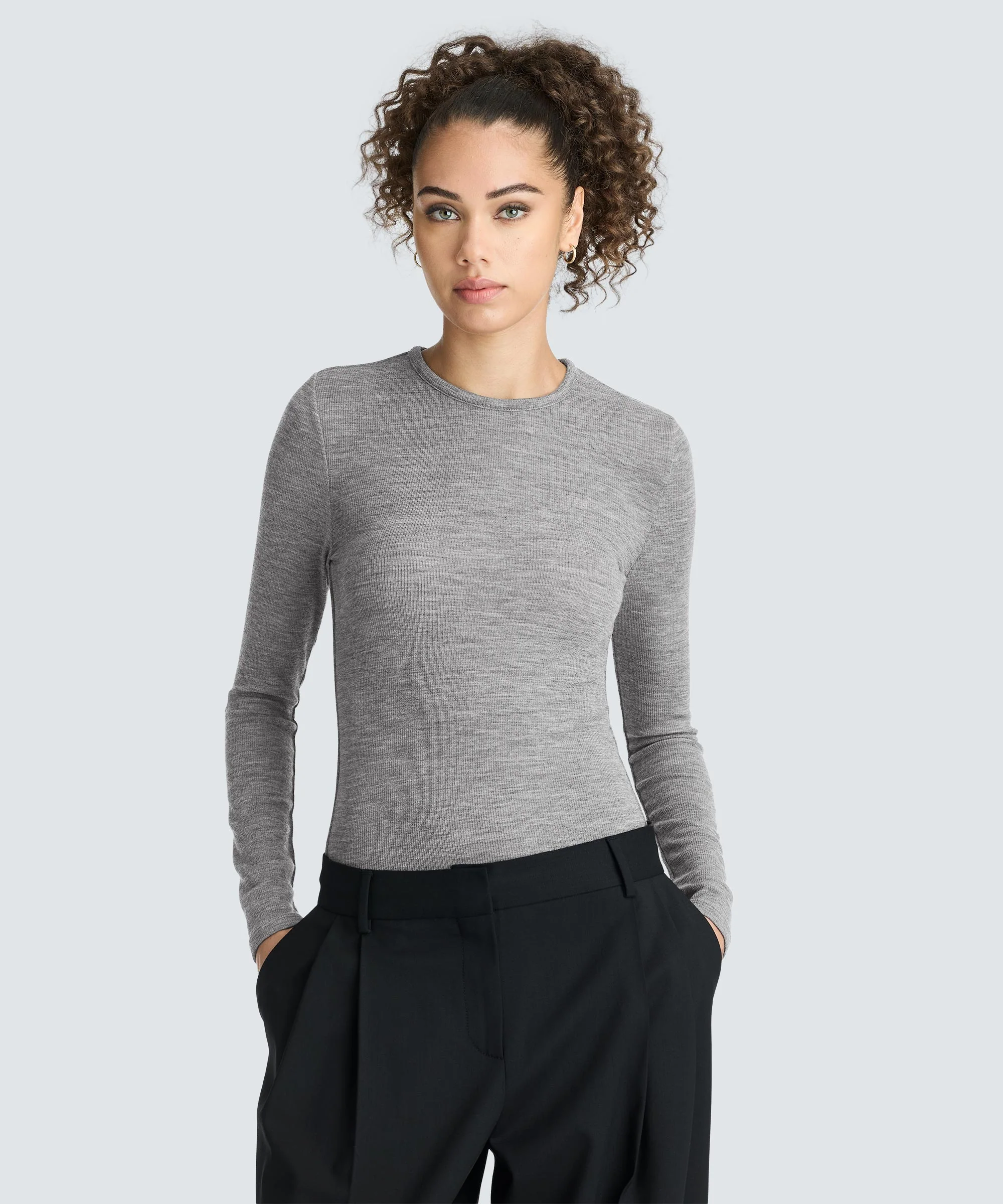 Women's Rib Fitted Long Sleeve Crew - Image 55