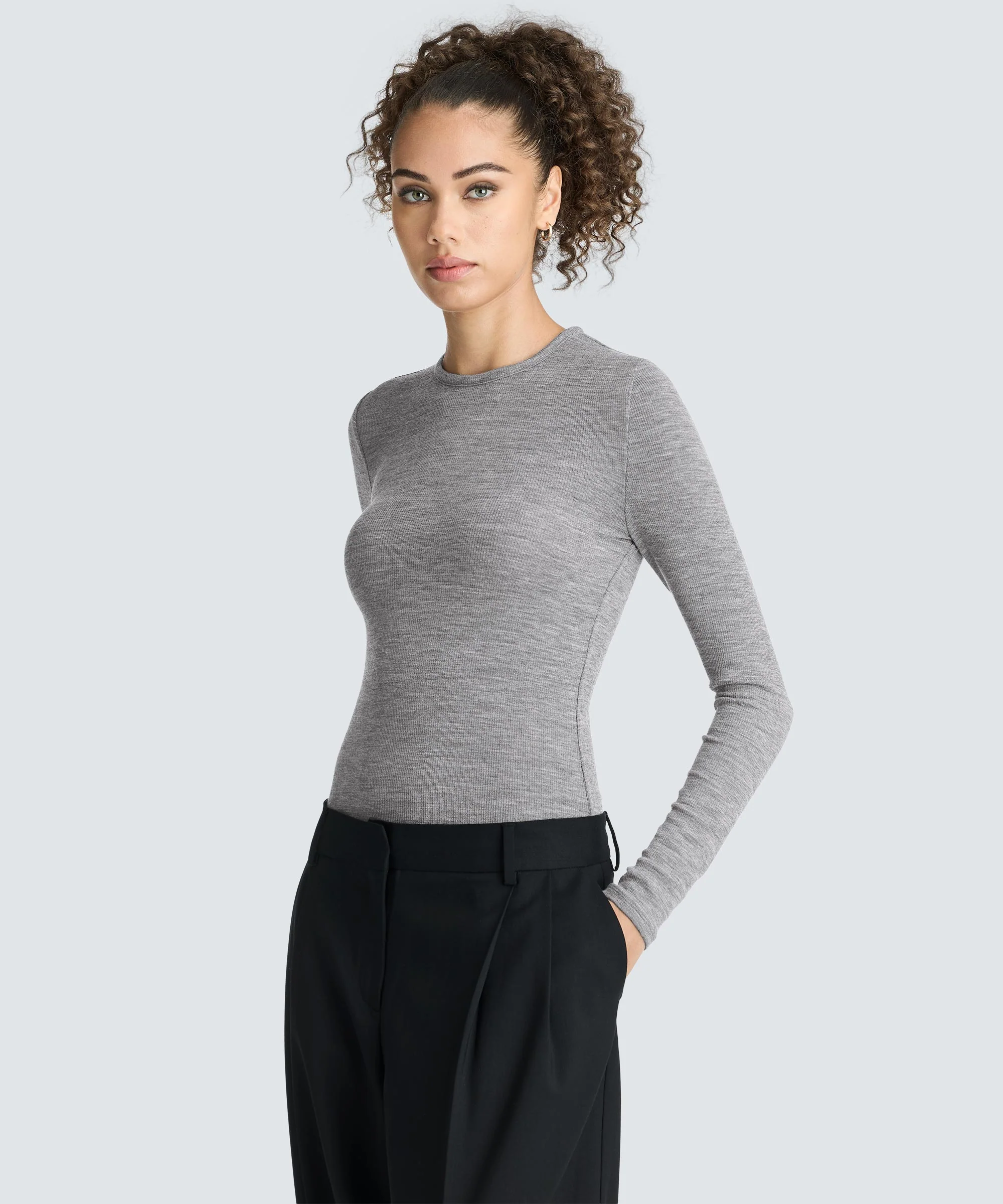 Women's Rib Fitted Long Sleeve Crew - Image 56