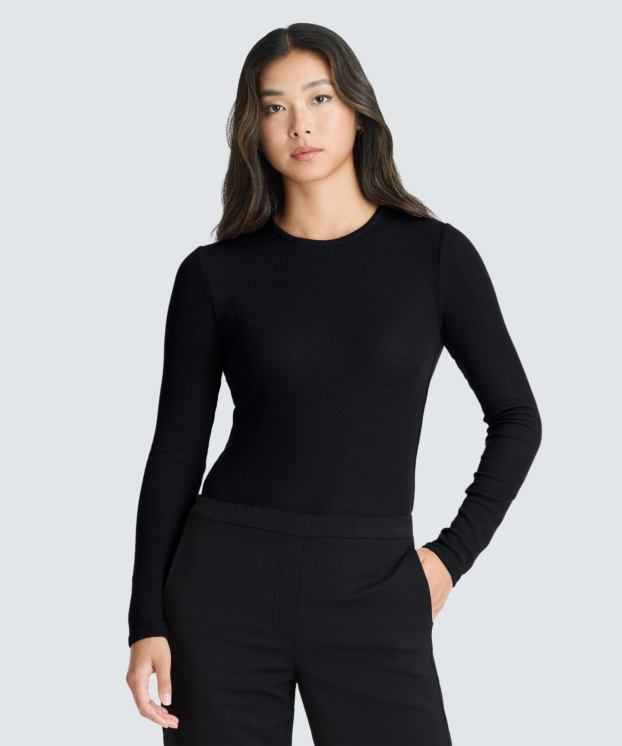 Women's Rib Fitted Long Sleeve Crew - Image 7